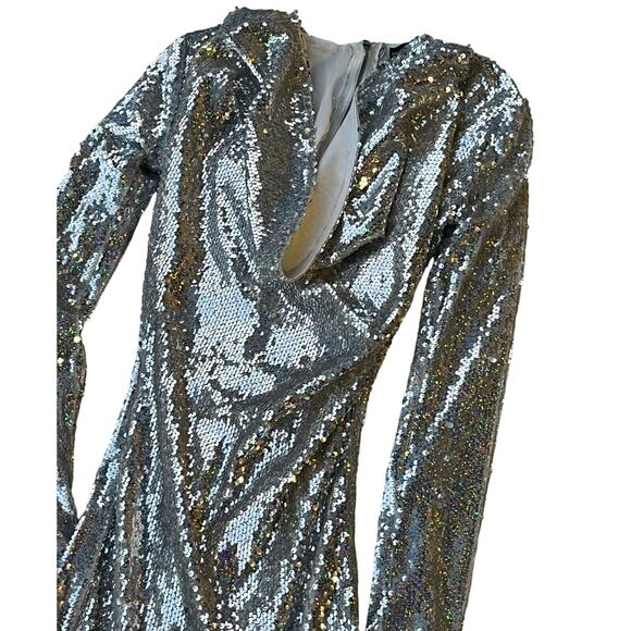 PrettyLittleThing Sequin Bodycon Mini Going Out Dress XS Futuristic Club Silver - Picture 3 of 10